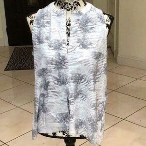 ALFANI Womens White Pleated Back Printed Sleeveless Crew Neck Top S